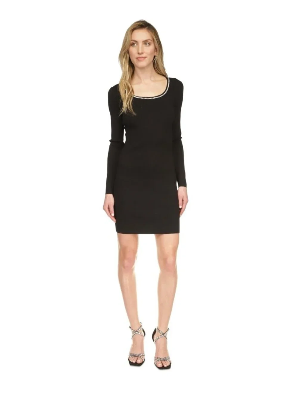Michael Kors Embellished sparkling Neck Long-Sleeve Dress Black Size XL MSRP$195